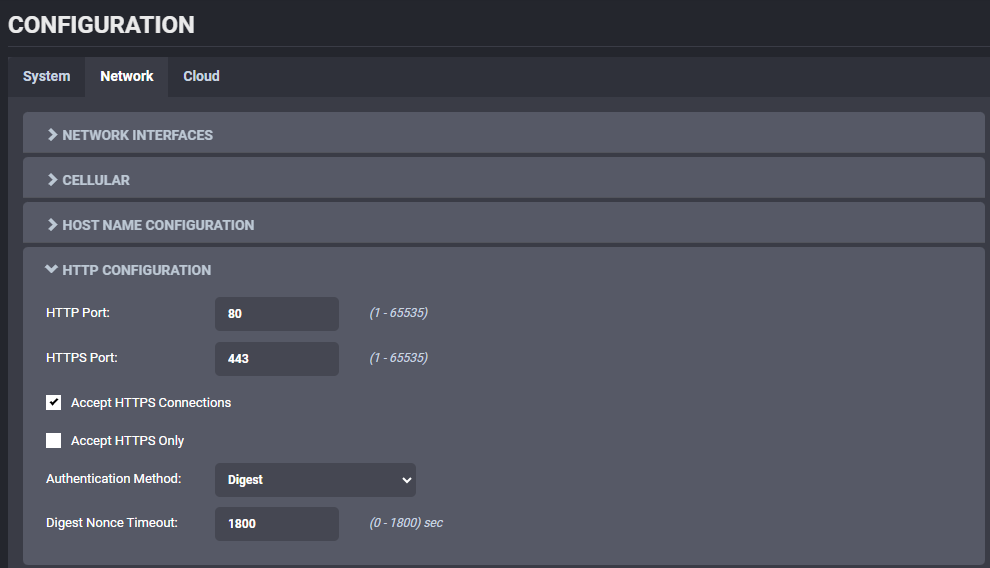 Configuration Http Settings