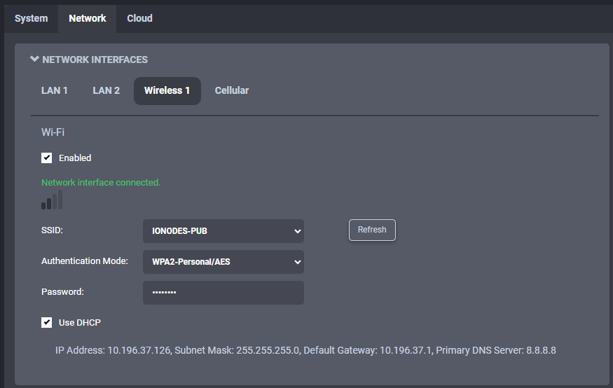 Configuration Wireless Interface Settings