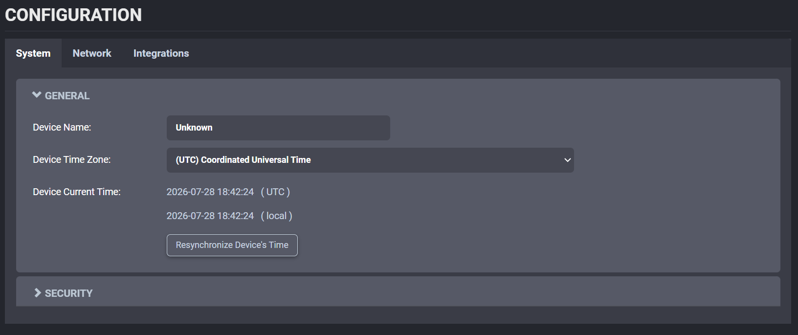 Configuration Time Zone Settings