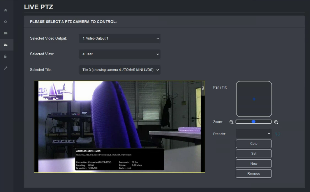 Live PTZ interface