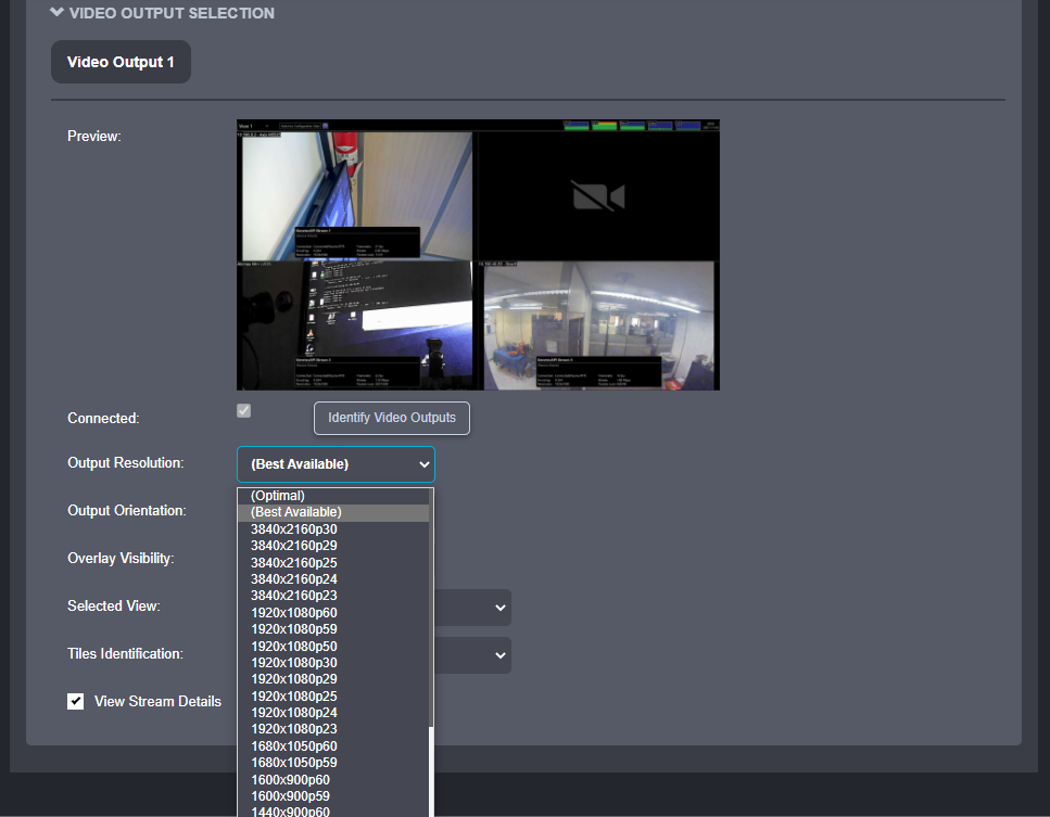 Output Resolution list