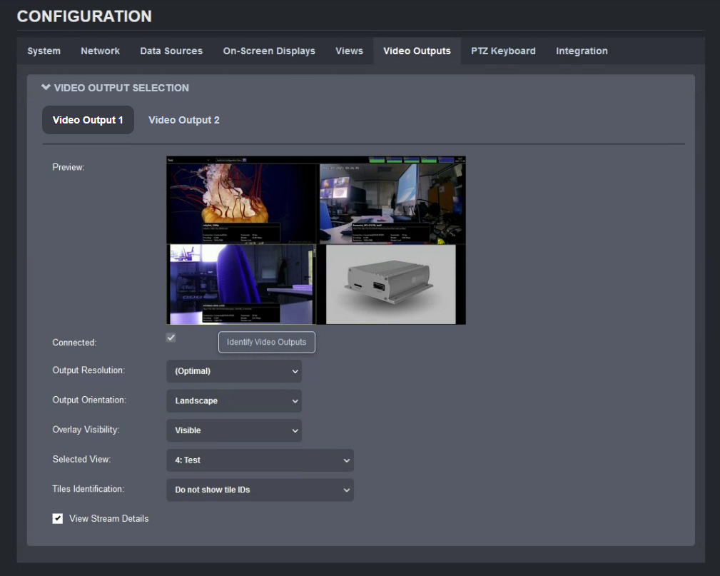 Video Outputs tab