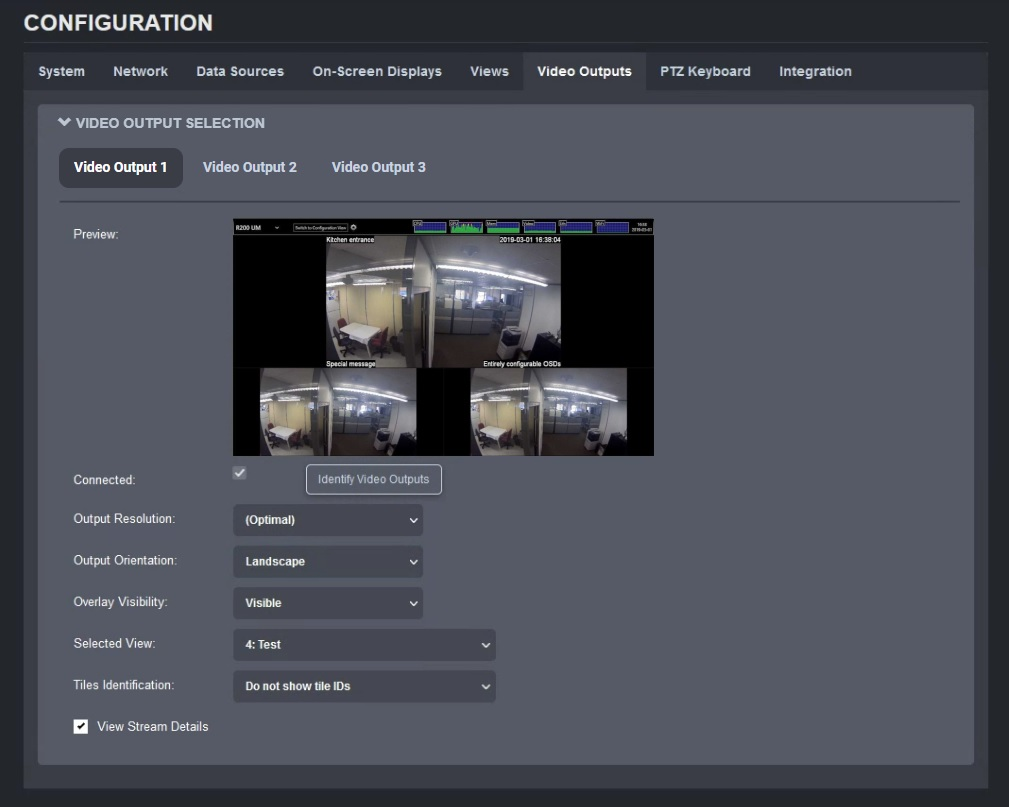 Video Outputs tab